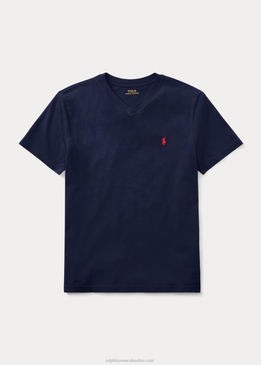 playera de punto de algodón con cuello en V niños marina de crucero Ralph Lauren 2XR2V6281