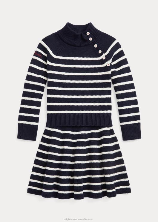 conjunto de suéter y falda de algodón a rayas niños rl azul marino/crema casa club Ralph Lauren 2XR2V7449