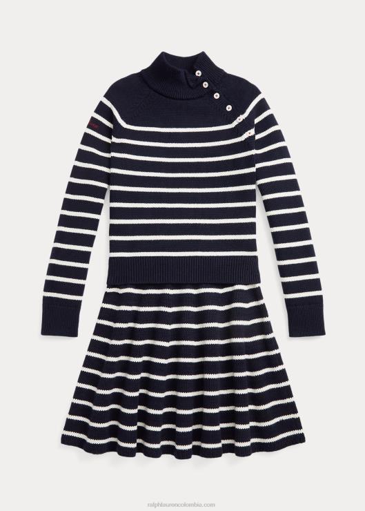 conjunto de suéter y falda de algodón a rayas niños rl azul marino/crema casa club Ralph Lauren 2XR2V7615