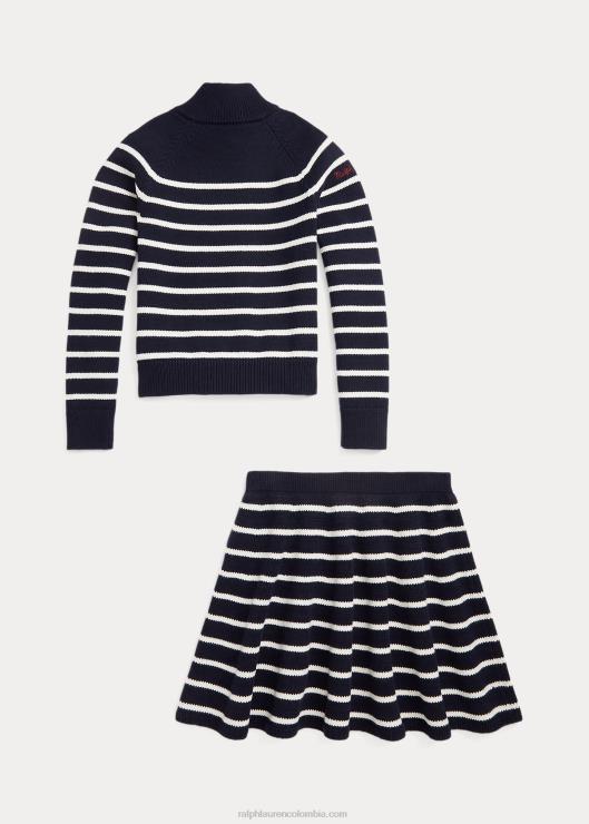 conjunto de suéter y falda de algodón a rayas niños rl azul marino/crema casa club Ralph Lauren 2XR2V7615