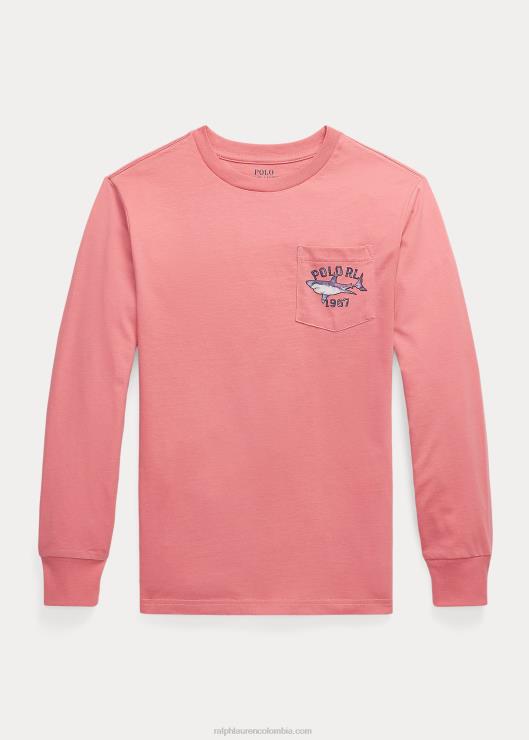 playera de manga larga con logo y bolsillo niños Rosa del desierto Ralph Lauren 2XR2V6116