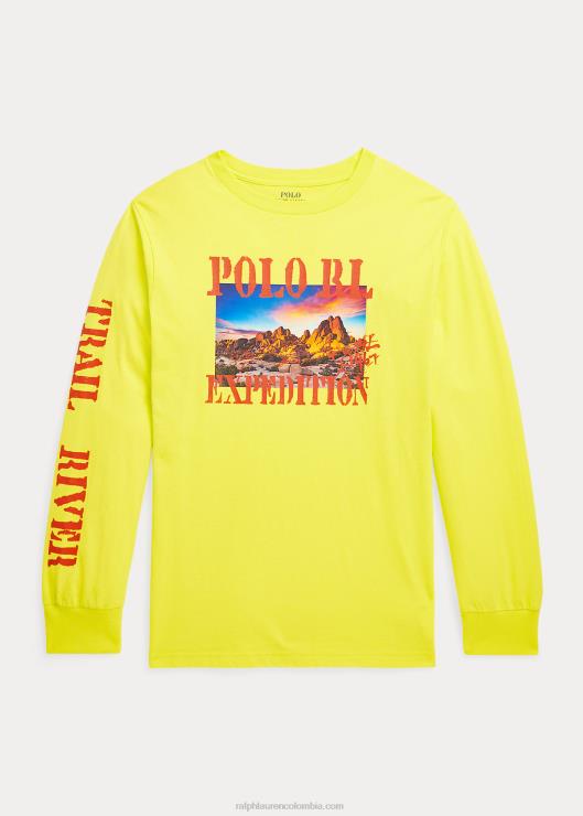 playera de manga larga de algodón con gráfico niños láser amarillo Ralph Lauren 2XR2V6676