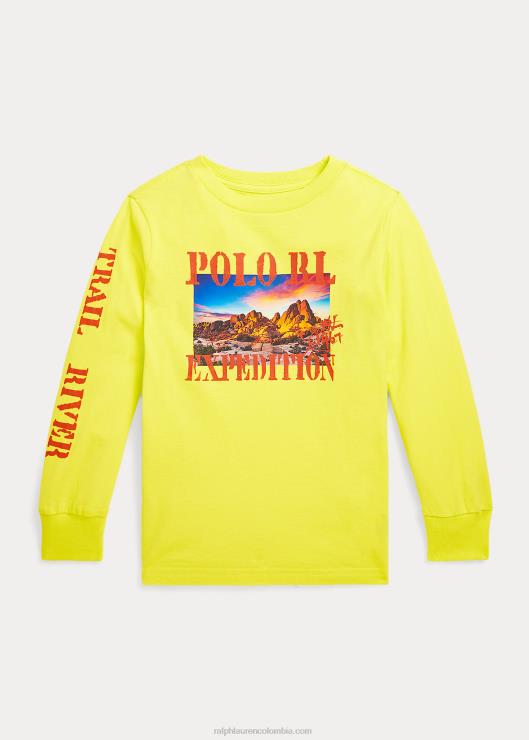 playera de manga larga de algodón con gráfico niños láser amarillo Ralph Lauren 2XR2V9906