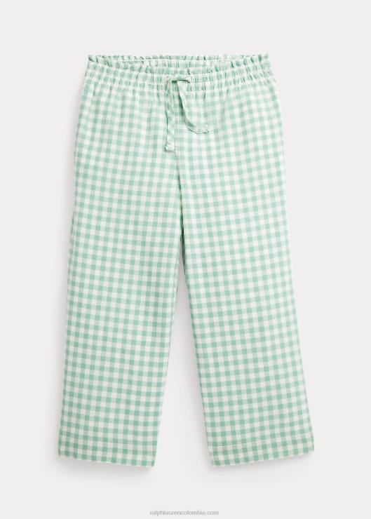 pantalón madrás cropped de algodón vichy niños menta desteñido/blanco lavado de terraza Ralph Lauren 2XR2V6837
