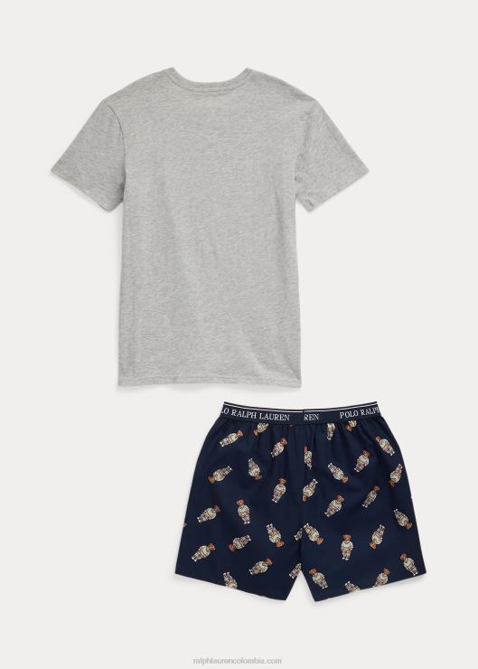 Juego de dormir con camiseta y bóxer con osito de polo niños azul marino crucero/brezo Ralph Lauren 2XR2V6398