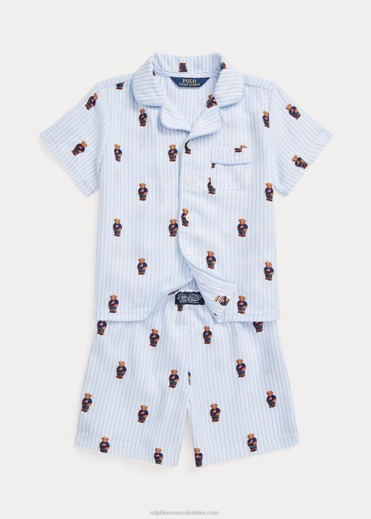 juego de dormir de sarga con osito de polo niños blanco/azul oficina Ralph Lauren 2XR2V6387