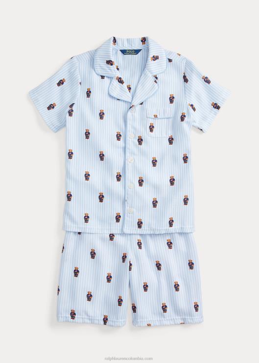 juego de dormir de sarga con osito de polo niños blanco/azul oficina Ralph Lauren 2XR2V6391