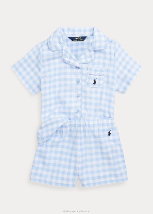 juego de dormir de sarga de cuadros vichy niños blanco/azul oficina Ralph Lauren 2XR2V7312