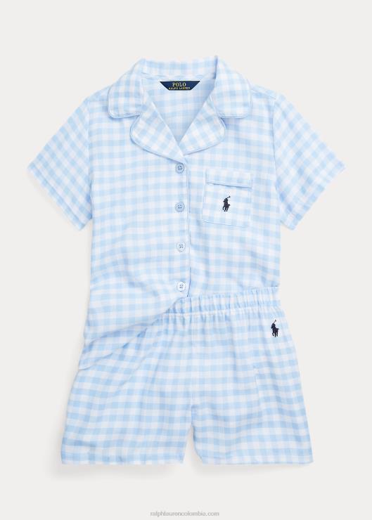 juego de dormir de sarga de cuadros vichy niños blanco/azul oficina Ralph Lauren 2XR2V7317