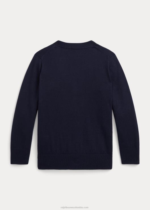 cárdigan de algodón con cuello en V niños azul marino Ralph Lauren 2XR2V5864