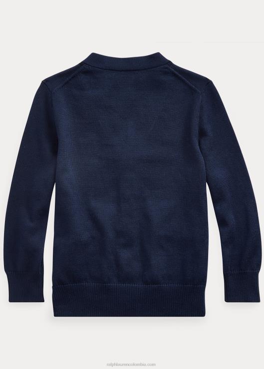 cárdigan de algodón con cuello en V niños azul marino Ralph Lauren 2XR2V5915