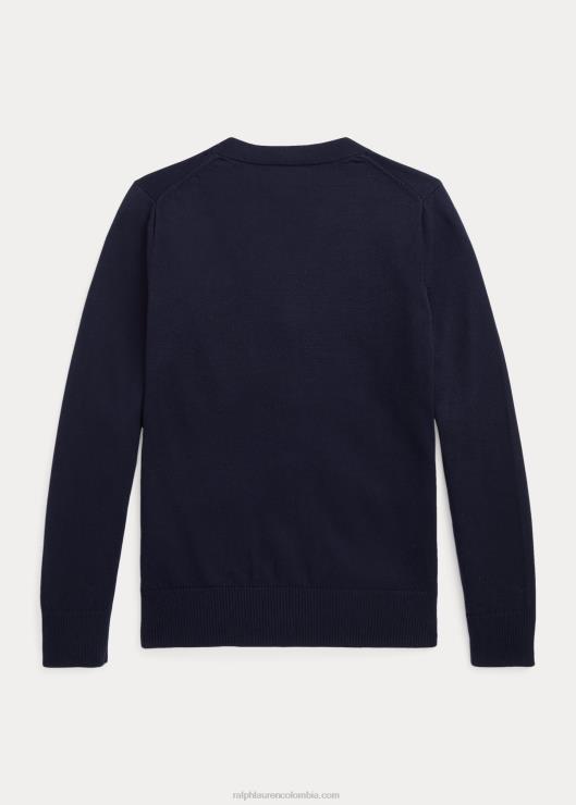 cárdigan de algodón con cuello en V niños azul marino Ralph Lauren 2XR2V6240