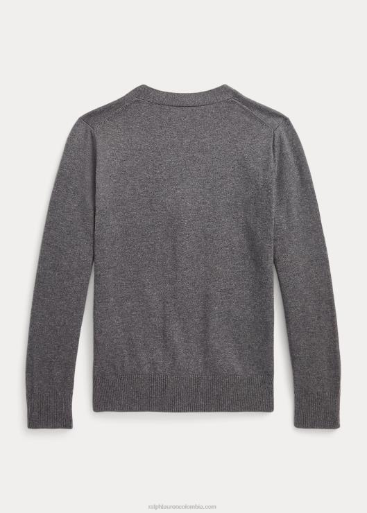 cárdigan de algodón con cuello en V niños brezo gris medio Ralph Lauren 2XR2V6241