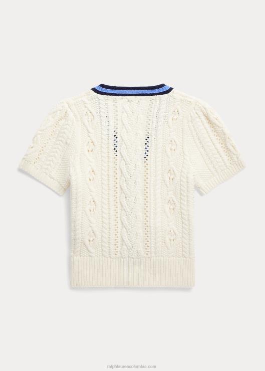 cárdigan de cricket de manga corta de algodón niños crema multi Ralph Lauren 2XR2V7384