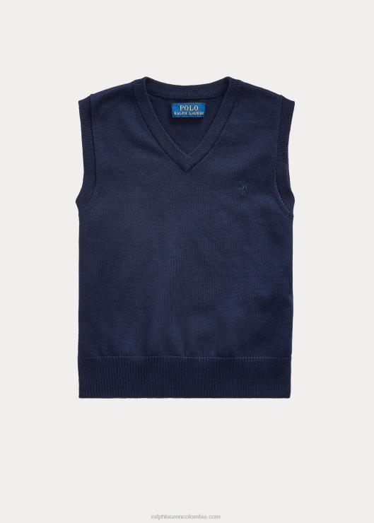 chaleco de algodón con cuello en V niños azul marino Ralph Lauren 2XR2V5918