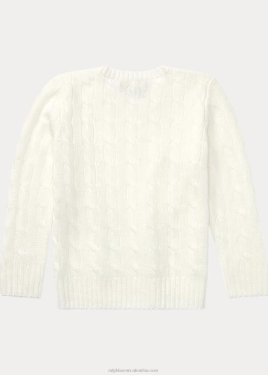 el icónico jersey de punto de ochos de cachemira niños blanco cálido Ralph Lauren 2XR2V5729