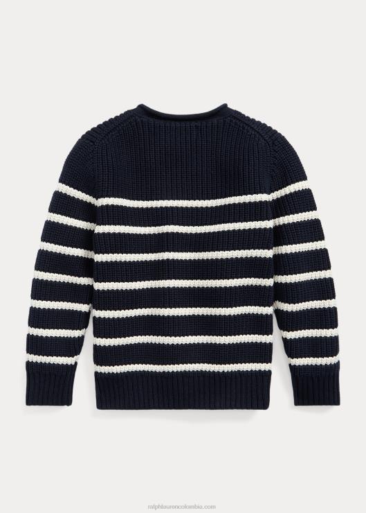 suéter a rayas con cuello vuelto niños rl azul marino con crema estatal Ralph Lauren 2XR2V6532