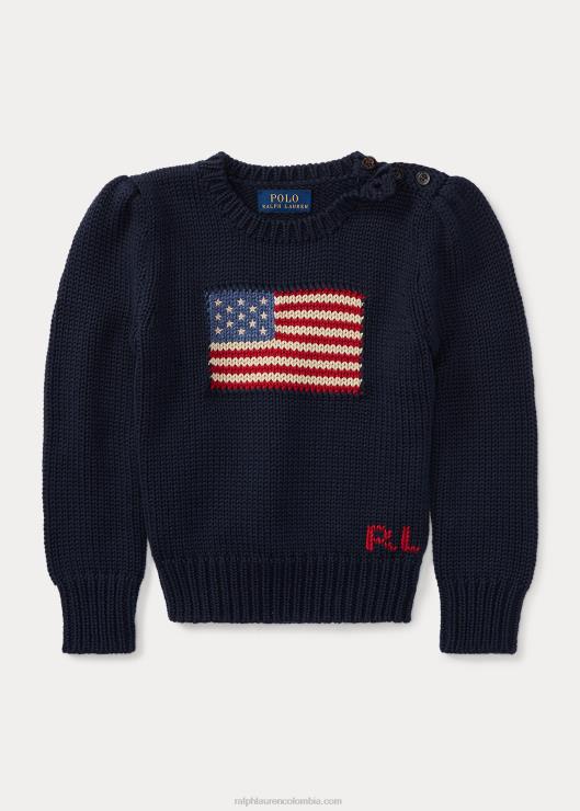 suéter con cuello redondo y bandera niños cazador de la marina Ralph Lauren 2XR2V6793
