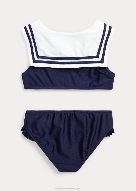 traje de baño de dos piezas elástico náutico niños azul marino refinado Ralph Lauren 2XR2V9955