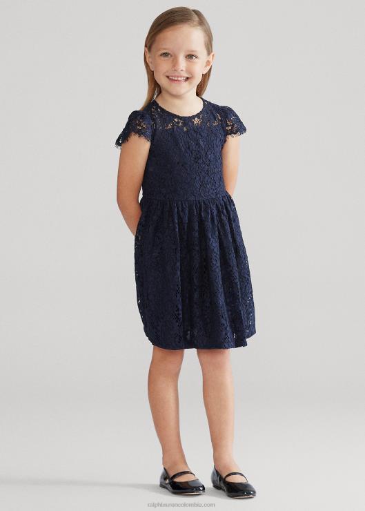 vestido ajustado de encaje niños azul marino refinado Ralph Lauren 2XR2V7361