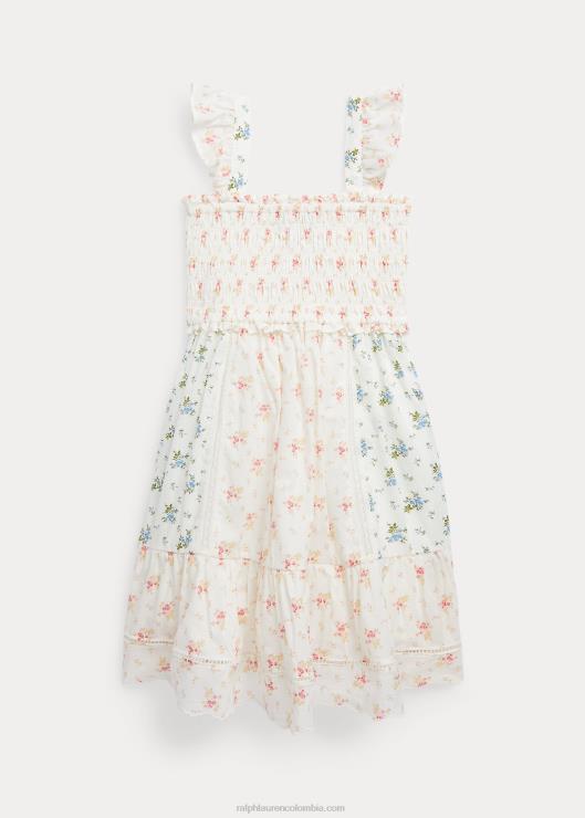 vestido de batista de algodón fruncido floral niños etta floral Ralph Lauren 2XR2V6817