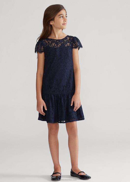vestido de encaje con cintura caída niños azul marino refinado Ralph Lauren 2XR2V7510