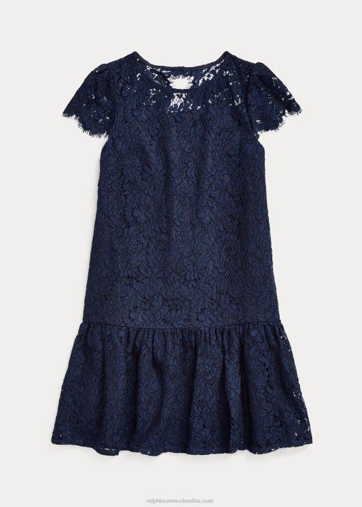 vestido de encaje con cintura caída niños azul marino refinado Ralph Lauren 2XR2V7510