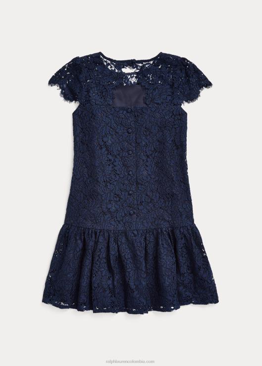 vestido de encaje con cintura caída niños azul marino refinado Ralph Lauren 2XR2V7510