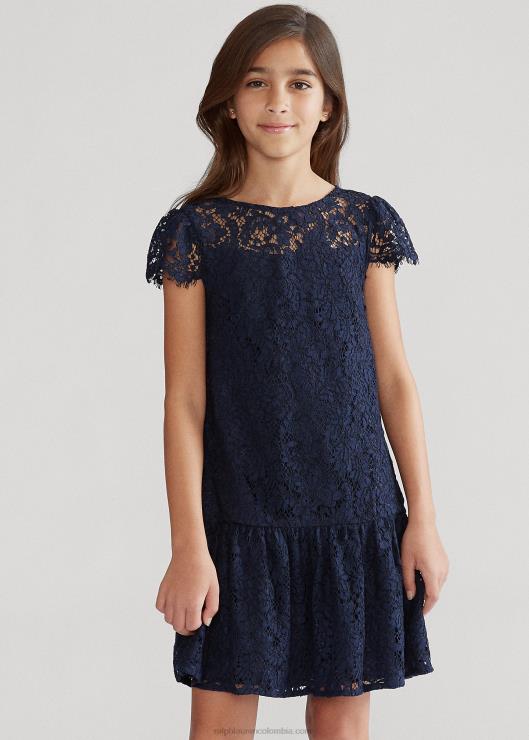 vestido de encaje con cintura caída niños azul marino refinado Ralph Lauren 2XR2V7510