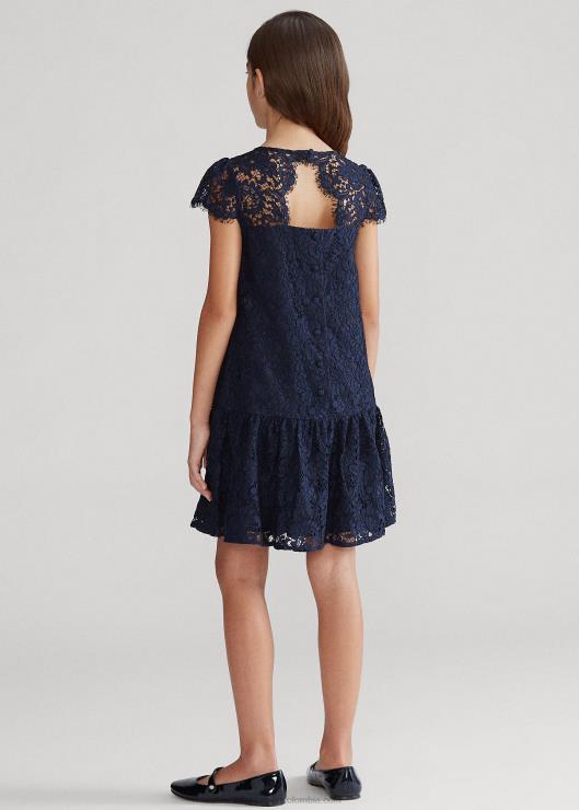 vestido de encaje con cintura caída niños azul marino refinado Ralph Lauren 2XR2V7510