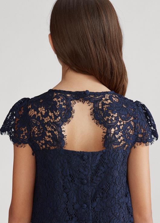 vestido de encaje con cintura caída niños azul marino refinado Ralph Lauren 2XR2V7510