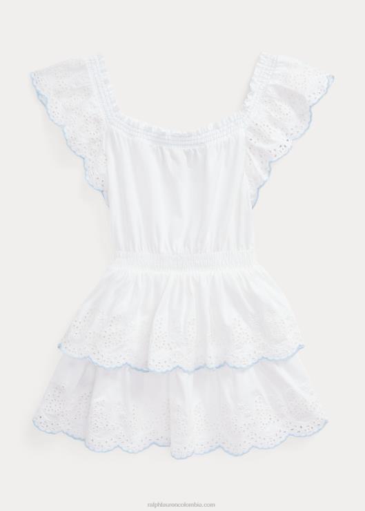 vestido de jersey de algodón con bordado de ojales niños blanco Ralph Lauren 2XR2V6843