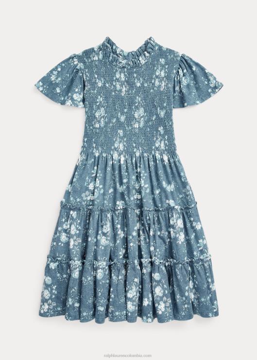 vestido de jersey de algodón fruncido floral niños floral Ralph Lauren 2XR2V7061