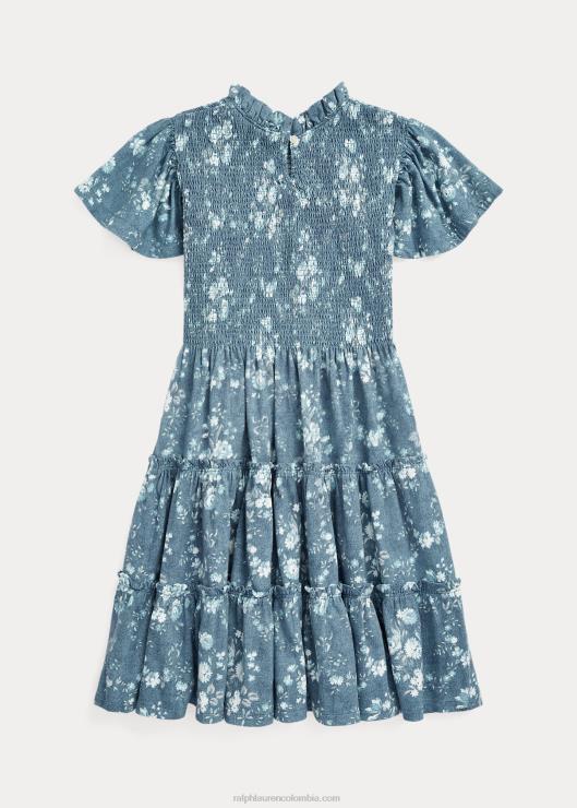 vestido de jersey de algodón fruncido floral niños floral Ralph Lauren 2XR2V7061