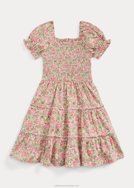 vestido de jersey de algodón fruncido floral niños floral Ralph Lauren 2XR2V7371