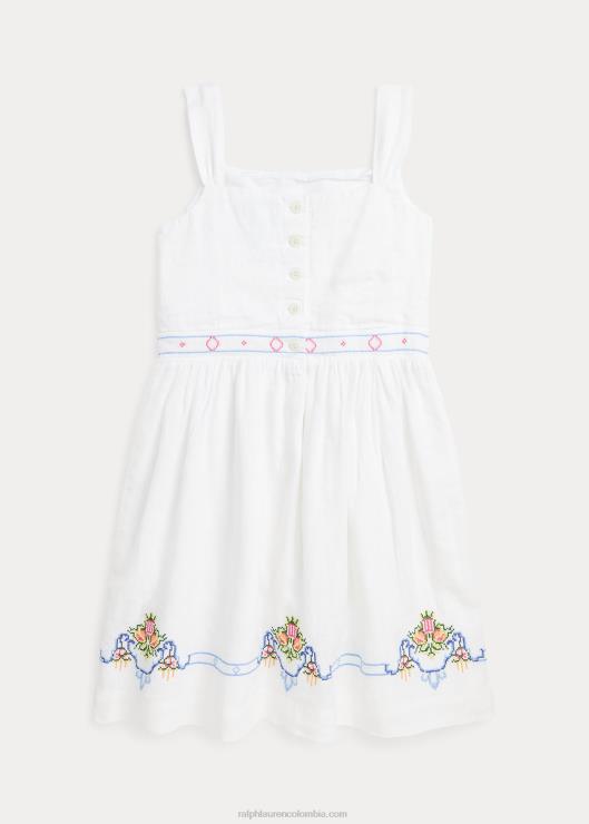 vestido de lino con bordado floral niños blanco Ralph Lauren 2XR2V7154