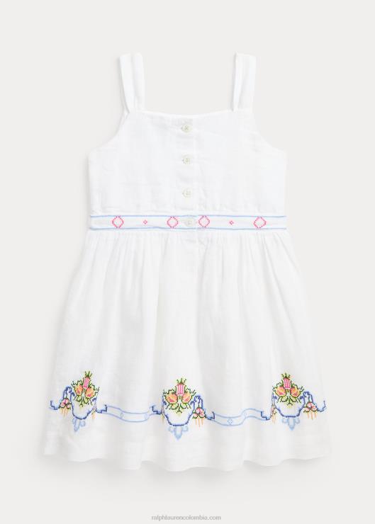 vestido de lino con bordado floral niños blanco Ralph Lauren 2XR2V9968