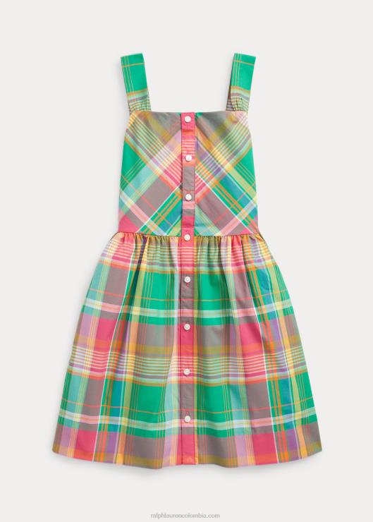 vestido de popelina de algodón a cuadros niños verde/rosa Ralph Lauren 2XR2V7373