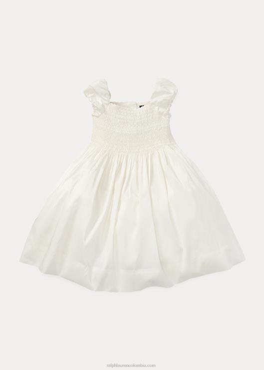 vestido de seda fruncido niños crema de pergamino Ralph Lauren 2XR2V6734