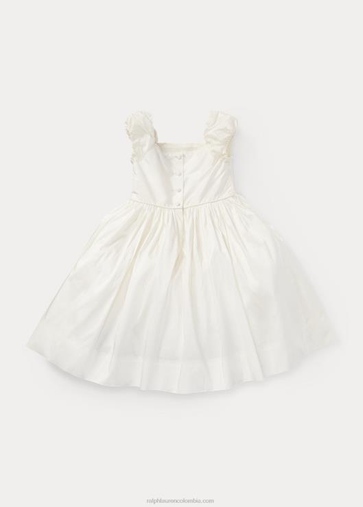 vestido de seda fruncido niños crema de pergamino Ralph Lauren 2XR2V6734
