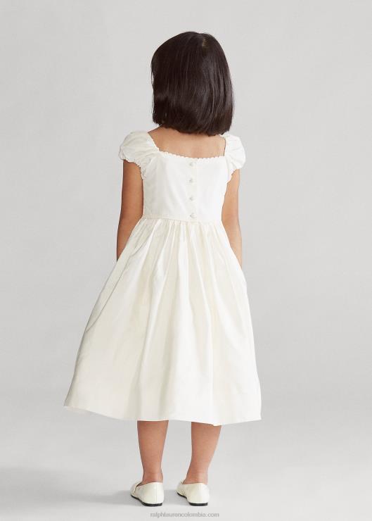 vestido de seda fruncido niños crema de pergamino Ralph Lauren 2XR2V6734