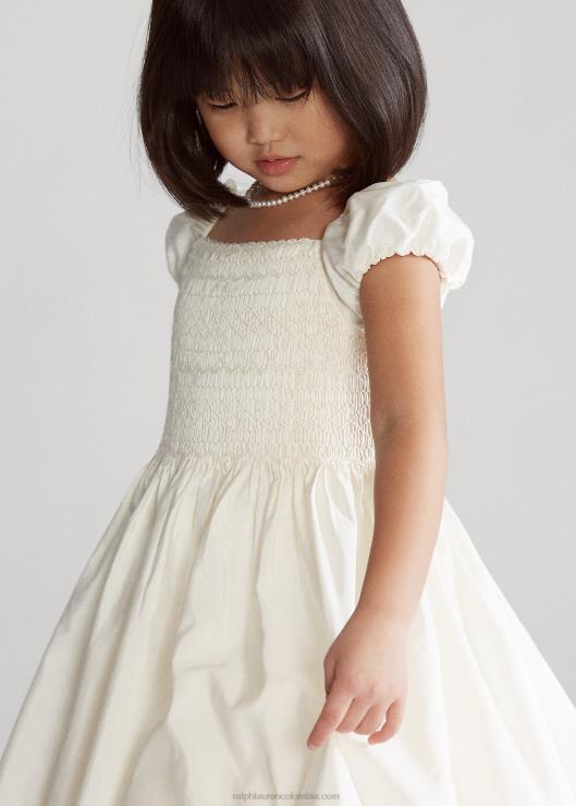 vestido de seda fruncido niños crema de pergamino Ralph Lauren 2XR2V6734