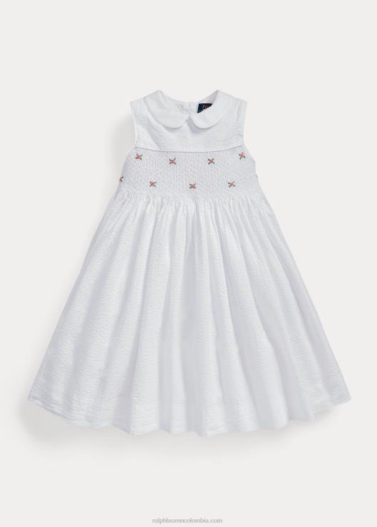vestido de sirsaca de algodón fruncido niños blanco Ralph Lauren 2XR2V6841