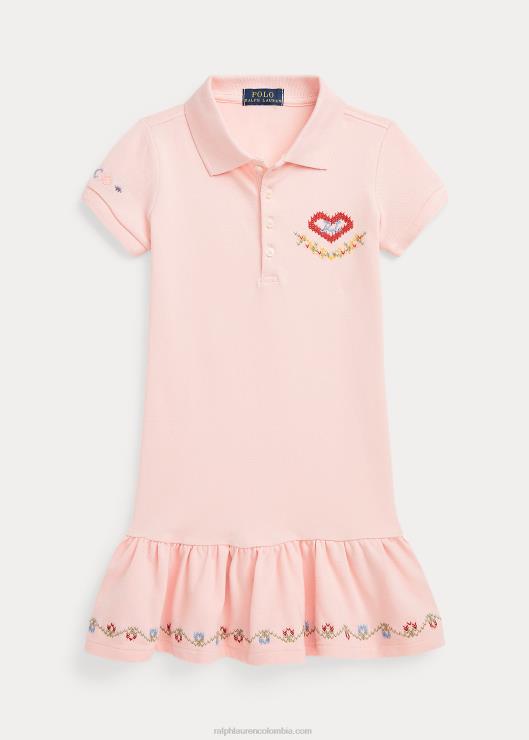 vestido estilo polo con malla bordada niños arena rosa Ralph Lauren 2XR2V7404