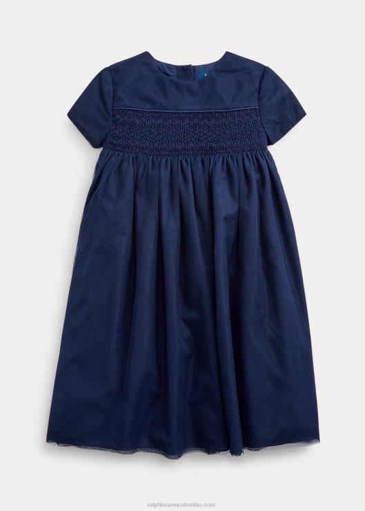 vestido evasé de tul bordado niños azul marino refinado Ralph Lauren 2XR2V6782