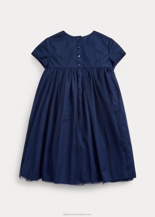 vestido evasé de tul bordado niños azul marino refinado Ralph Lauren 2XR2V6782