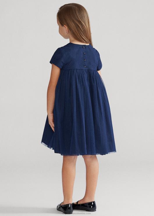 vestido evasé de tul bordado niños azul marino refinado Ralph Lauren 2XR2V6782