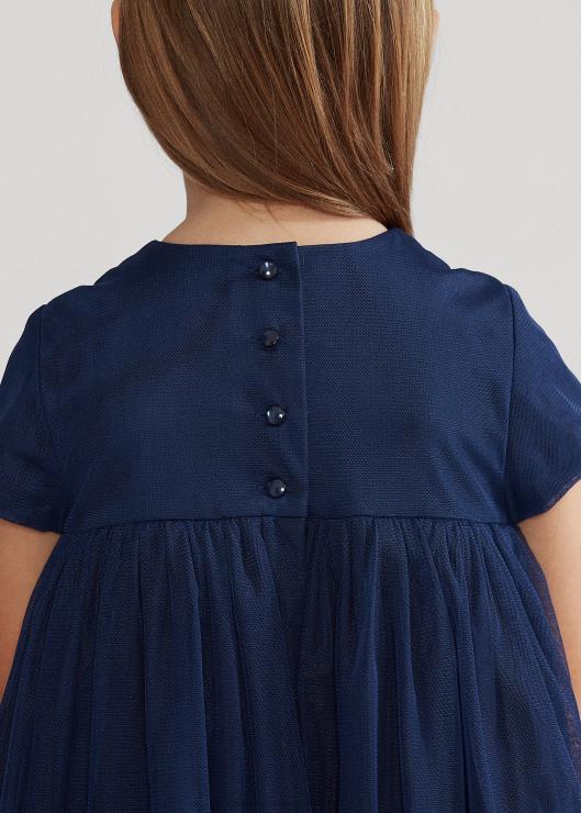 vestido evasé de tul bordado niños azul marino refinado Ralph Lauren 2XR2V6782