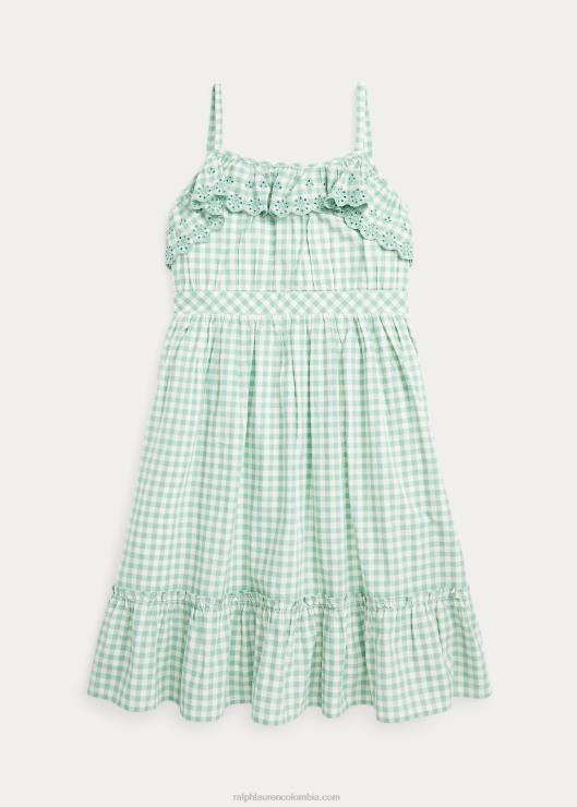 vestido madrás de algodón a cuadros niños menta desteñido/blanco lavado de terraza Ralph Lauren 2XR2V7064