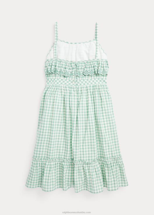 vestido madrás de algodón a cuadros niños menta desteñido/blanco lavado de terraza Ralph Lauren 2XR2V7064